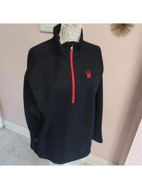 Spyder Men’s XXL Black Red Textured Quarter-Zip Pullover Ski Sweater 2XL